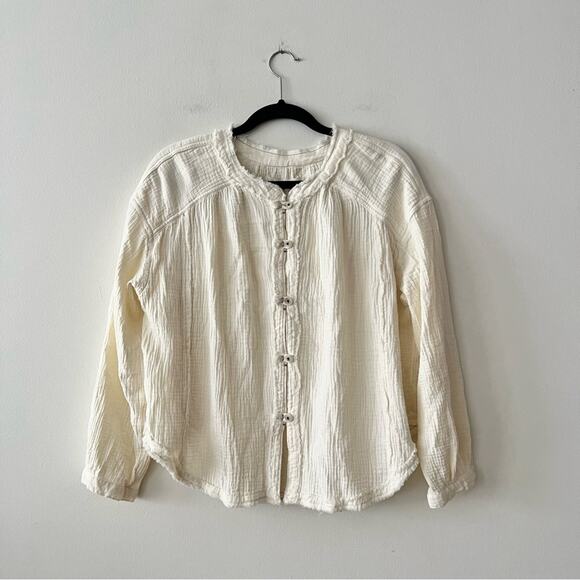 Free People Moving Mountains Cream Gauzy Button-Front Blouse - Picture 2 of 7
